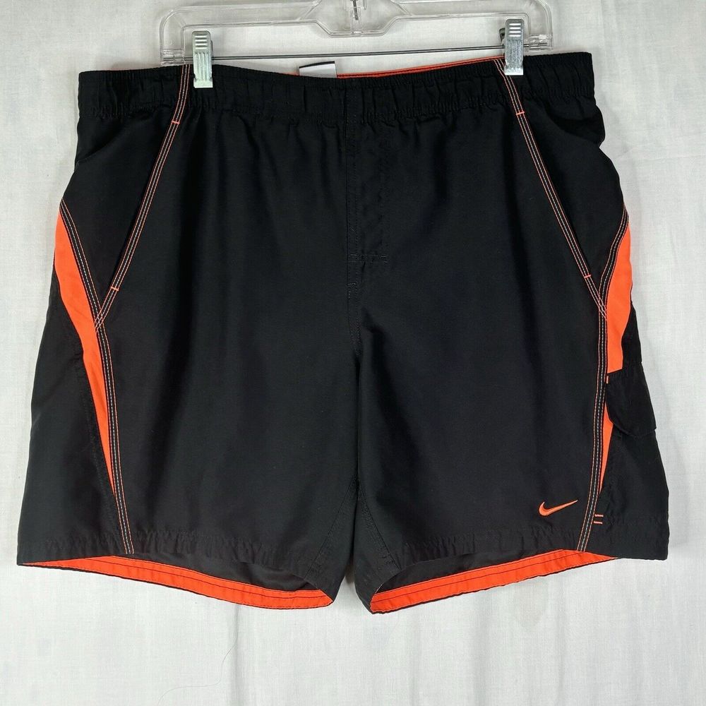 Nike Swim Trunks Men’s‎ M Core Velocity Volley Shorts Black Fluorescent Orange